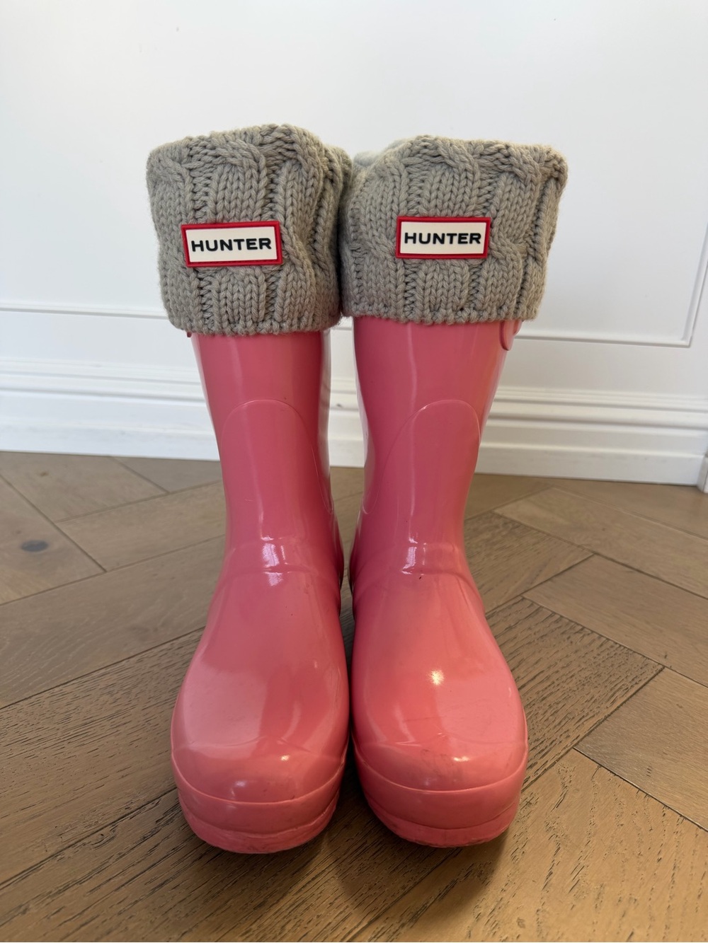 Hunter Pink Rain Boots with Knit Inserts